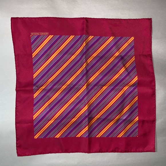 authentic HERMÈS 100% silk pink STRIPED gavroche - Picture 2 of 5